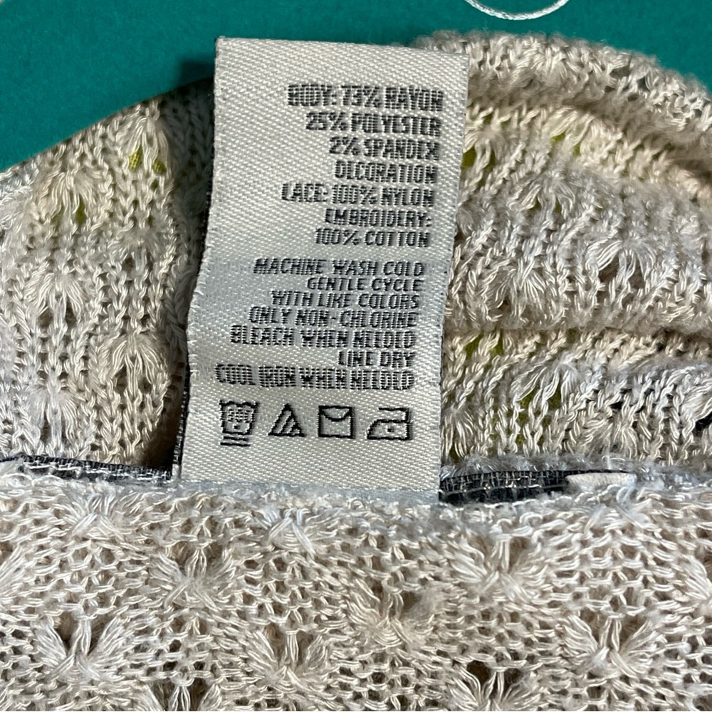 American Rag Beige Open Front Lace Hem Knit Cardigan Boho Cottagecore Medium - Picture 4 of 5
